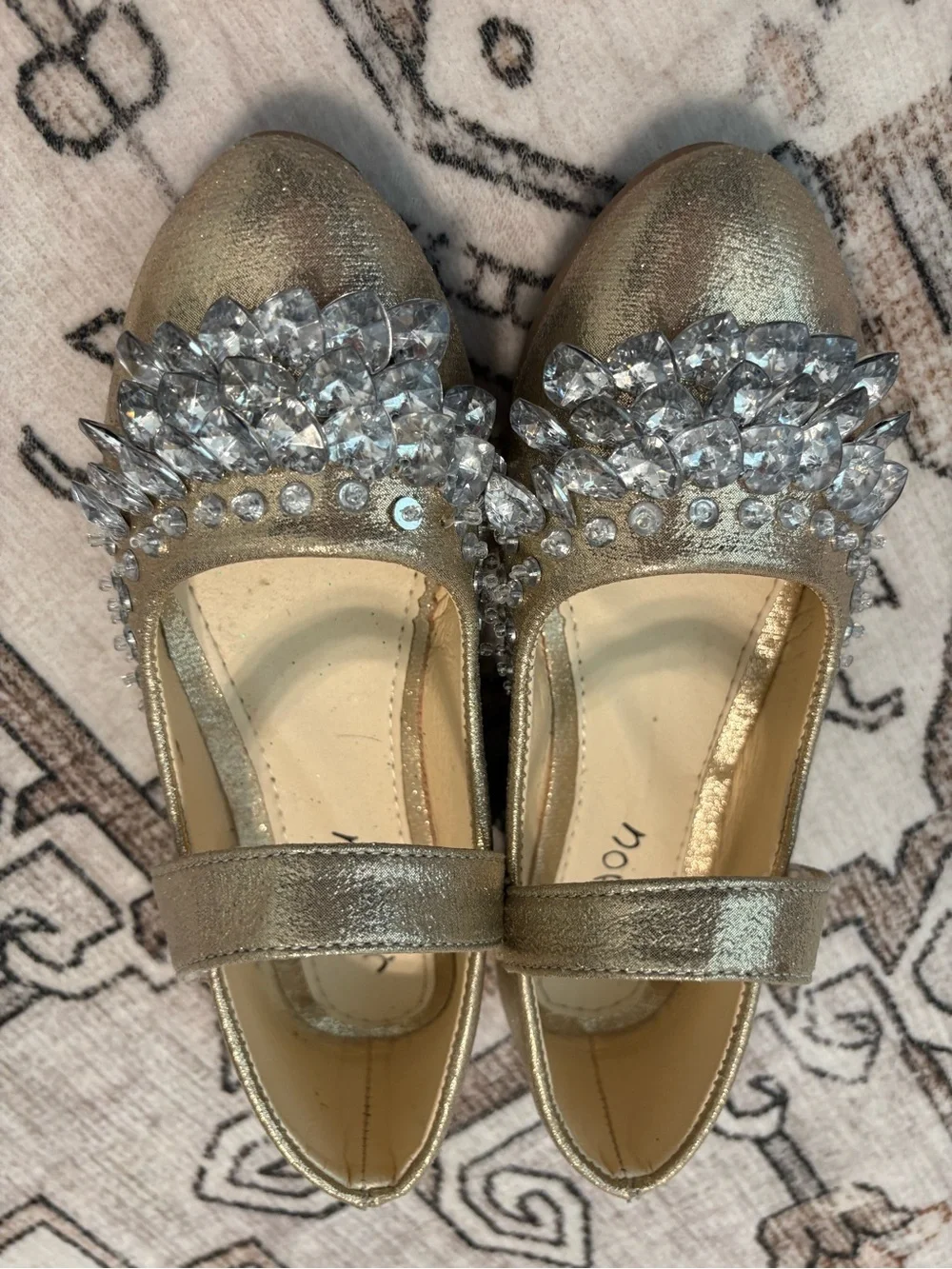 Girls' Gold Jeweled Mary Jane Dress Flats